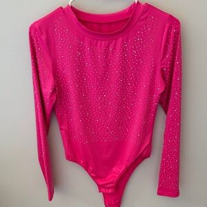 Pink Rhinestone Long Sleeve Bodysuit